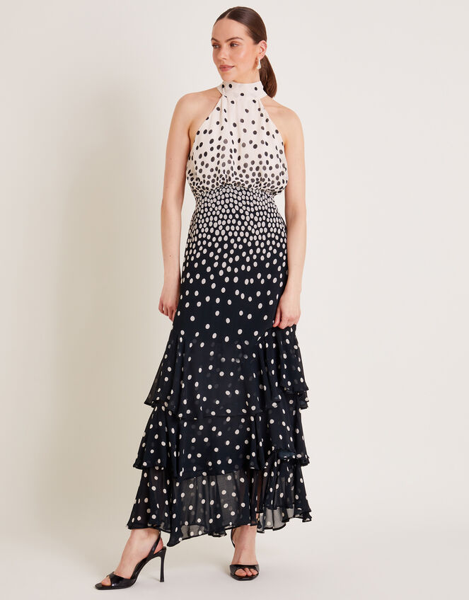 Octavia Spot Ruffle Dress, Black (BLACK), large