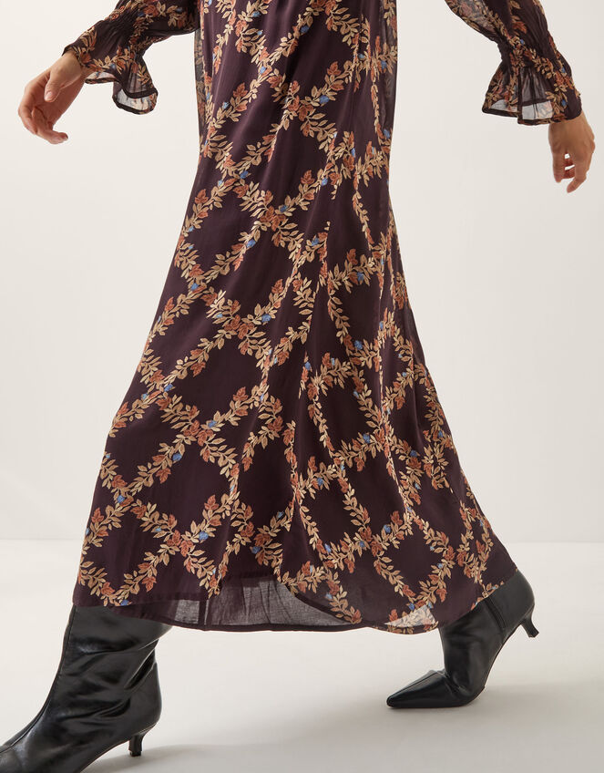 Cheryl Diamond Floral Print Midi Dress, Brown (CHOCOLATE), large