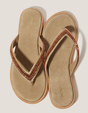 Sia Beaded Leather Flip Flop Sandals, Bronze (BRONZE), large