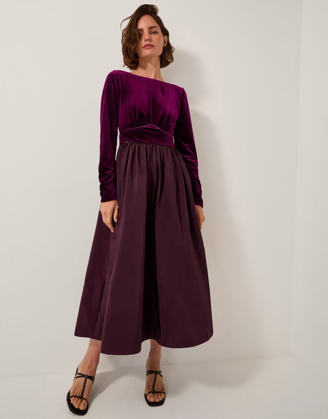 Vita Velvet Midi Dress, Purple (AUBERGINE), large