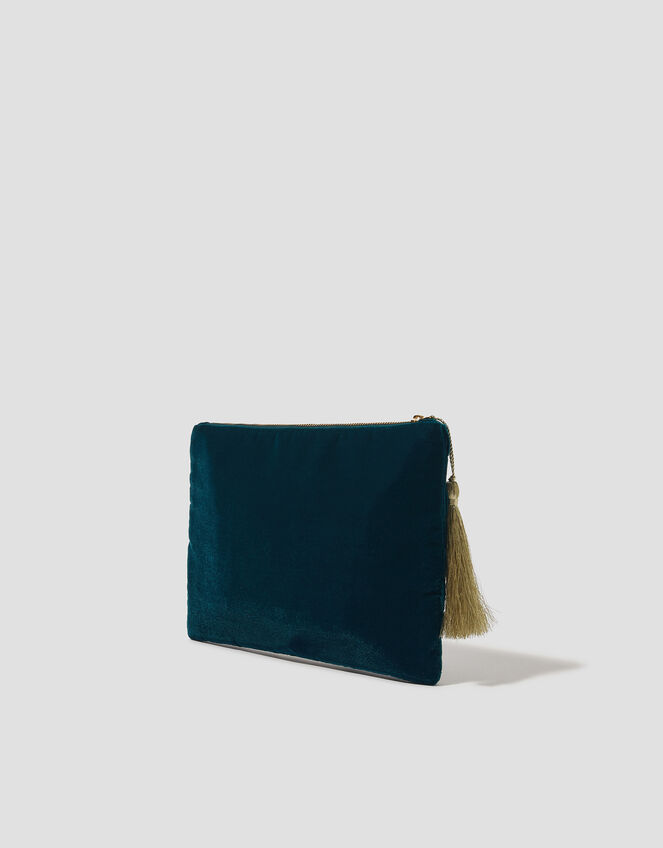 Woven Velvet Zip Pouch, Teal (TEAL), large