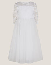 Alberta Rose Lace Pearl Dress, White (WHITE), large