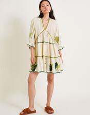 Lila Leaf Embroidered Dress, Ivory (IVORY), large