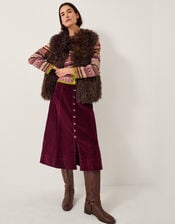 Jamie Button Corduroy Midi Skirt, Red (BURGUNDY), large