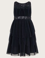 Abbey Sequin Pleated Tulle Dress, Blue (NAVY), large
