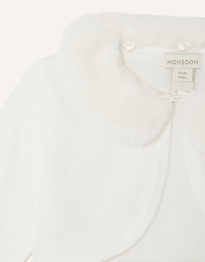 Baby Super-Soft Faux Fur Collar Cardigan, Ivory (IVORY), large