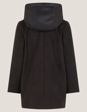 Zip Through Hooded Peacoat, Black (BLACK), large