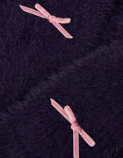 Bow Embellished Fuzzy Cardigan, Blue (NAVY), large