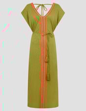 Estela Jersey Embroidered Kaftan, Green (GREEN), large
