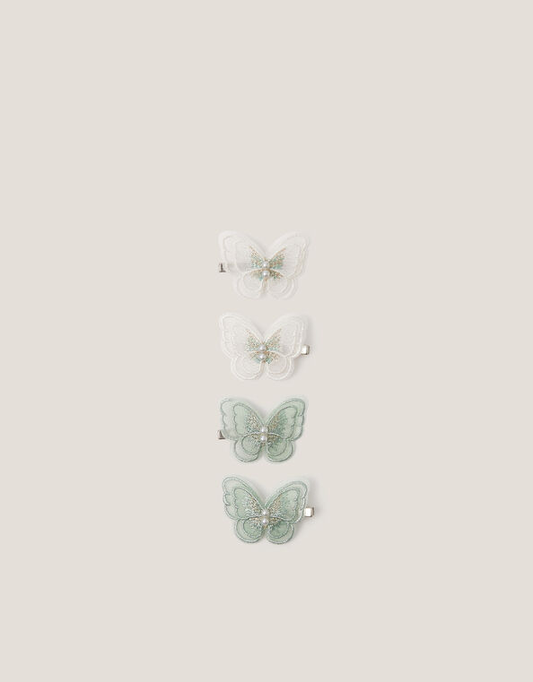 4-Pack Embroidered Butterfly Hair Clips, Green (SAGE), large