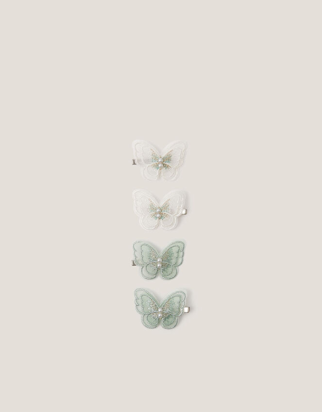 4-Pack Embroidered Butterfly Hair Clips, Green (SAGE), large