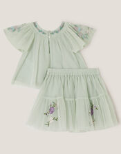 Baby Amina Floral Embroidered Top & Skirt Set, Green (SAGE), large