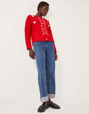 Evie Bow Cable Knit Cardigan, Red (RED), large