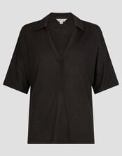 Cara Collar Jersey T-Shirt, Black (BLACK), large