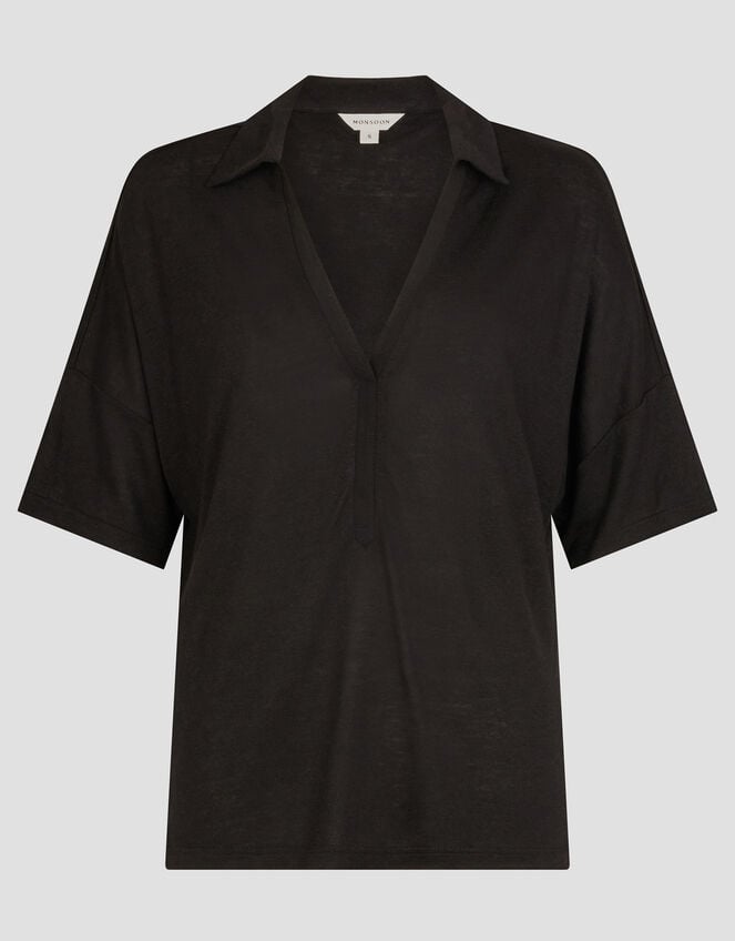 Cara Collar Jersey T-Shirt, Black (BLACK), large