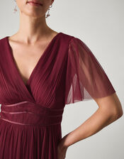 Emily Short Sleeve Tulle Bridesmaid Dress, Red (BURGUNDY), large