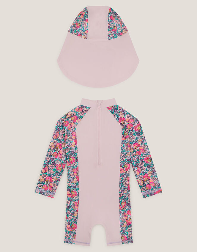 Baby Shell Print UPF50+ Swimsuit & Sun Hat Set, Pink (PINK), large