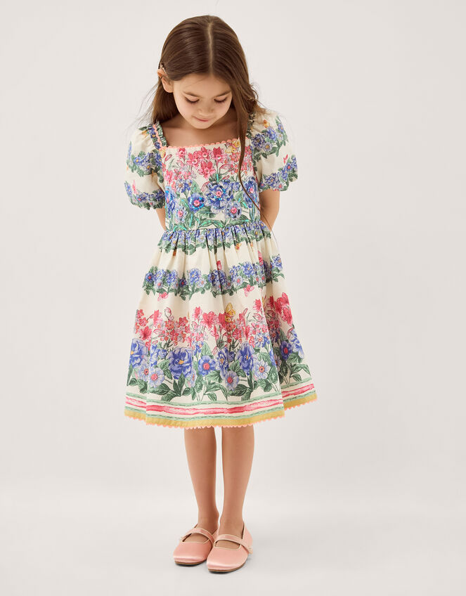 Clara Floral Puff Sleeve Dress, Ivory (IVORY), large