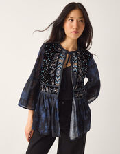 Kelly Hand-Beaded Paisley Velvet Jacket, Blue (MIDNIGHT), large