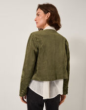 Ari Embroidered Suedette Jacket, Green (KHAKI), large