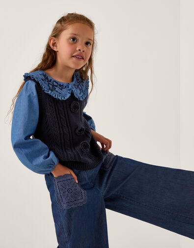 2-in-1 Knitted Chambray Top, Blue (BLUE), large