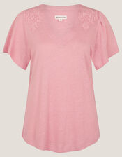 Mabel Linen Blend T-Shirt , Pink (BLUSH), large
