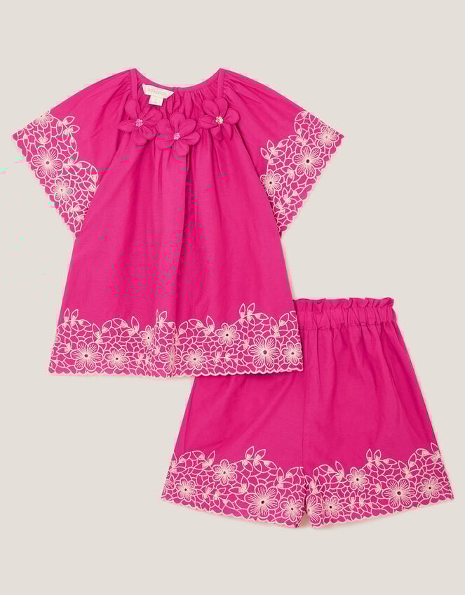 Embroidered Floral Top and Shorts Set, Pink (PINK), large
