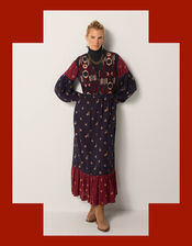 Maison Hotel Ginevra Embroidered Floral Print Midi Dress, Blue (BLUE), large