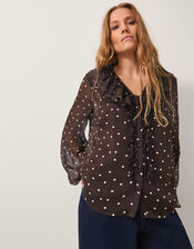 Mackie Sheer Polka Dot Ruffle Blouse, Brown (CHOCOLATE), large