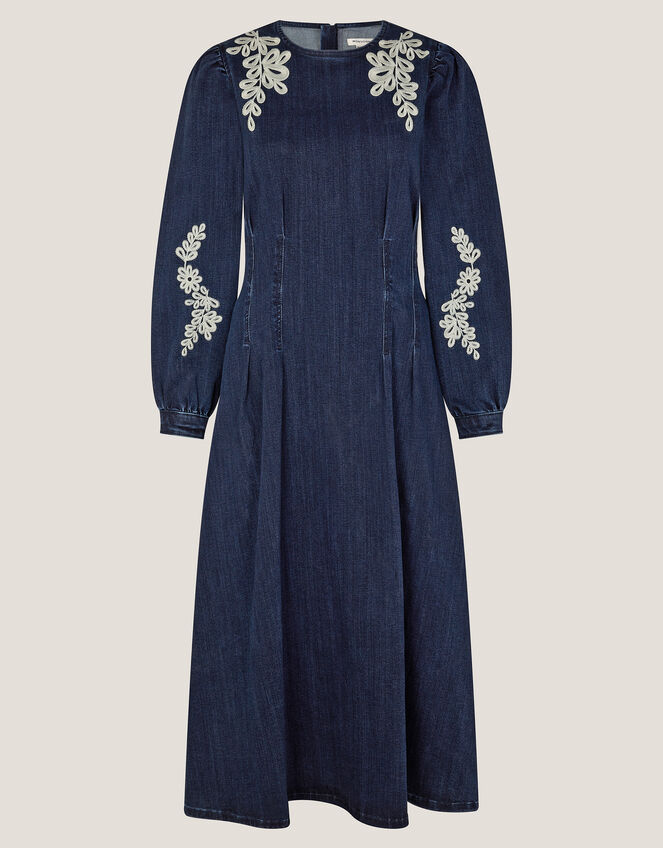 Eileen Embroidered Denim Midi Dress, Blue (INDIGO), large