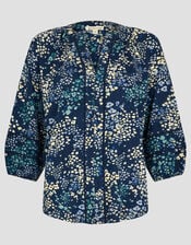 Micola Abstract Print Jersey Blouse, Blue (NAVY), large