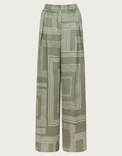 Anica Print Wide Leg Trousers, Green (KHAKI), large