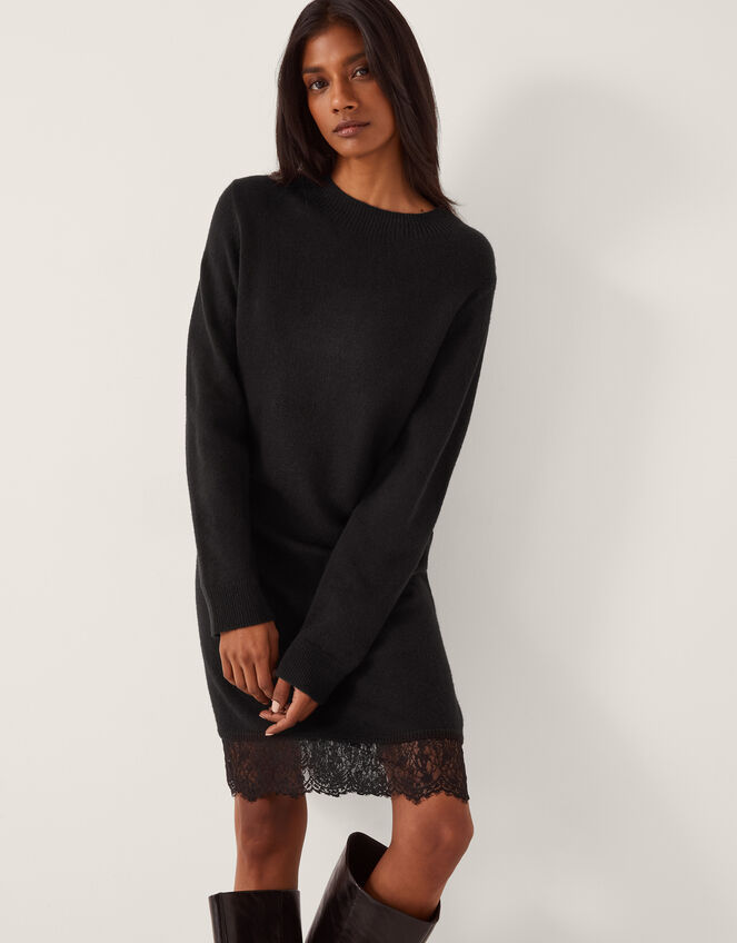 Lou Lace Mini Jumper Dress, Black (BLACK), large