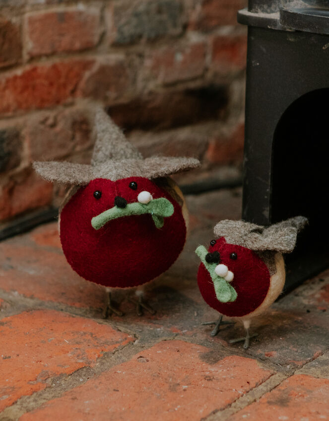 Fiona Walker Large Felt Mistletoe Robin Christmas Decoration, , large