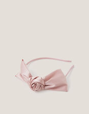 Rosette Bow Satin Hairband, Pink (PINK), large