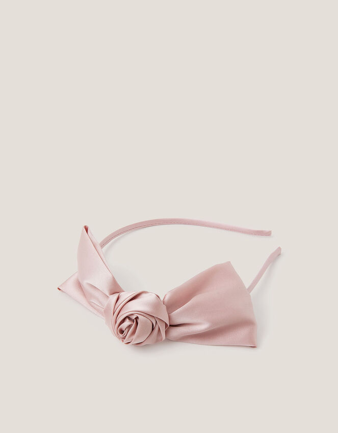 Rosette Bow Satin Hairband, Pink (PINK), large
