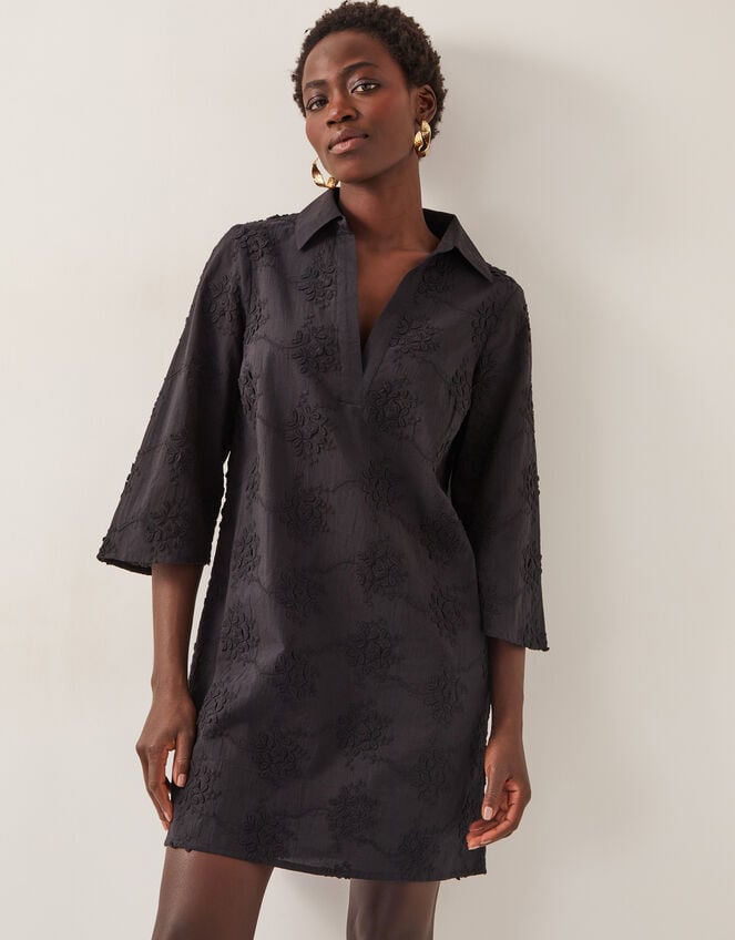 Harika Embroidered Mini Shirt Dress, Black (BLACK), large