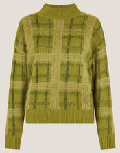Cleo Brushed Check Print Jumper, Green (GREEN), large
