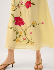 Jocelyn Floral Embroidered Midi Dress, Yellow (YELLOW), large