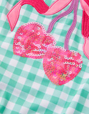 Sequin Cherry Gingham Swimsuit, Green (GREEN), large