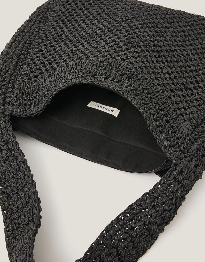 Hari Scoop Raffia Shoulder Bag, Black (BLACK), large