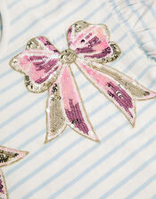 Sequin Bow Stripe T-Shirt, Ivory (IVORY), large