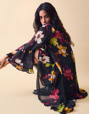 Clemence Camille Floral Georgette Midi Dress, Black (BLACK), large