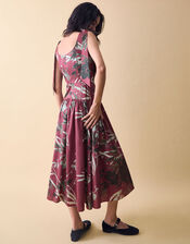 Clemence Lian Floral Drop Waist Midi Dress, Red (BURGUNDY), large