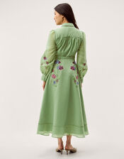 Orla Floral Embroidered Midi Shirt Dress, Green (GREEN), large