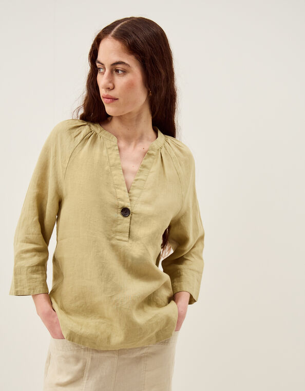 Gianna Linen Top, Green (LIME), large