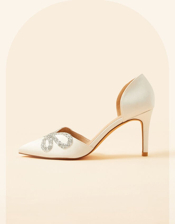 Glitter Bow Pointed Toe Bridal Court Heels, Ivory (IVORY), large