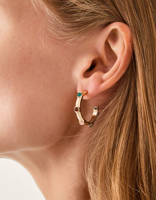 Gem Stud Hoop Earrings, , large