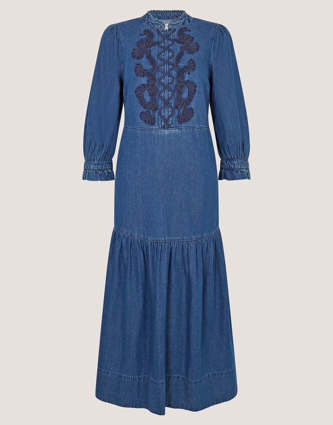 Melissa Embroidered Denim Midi Dress, Blue (MID AUTHENTIC BLUE), large