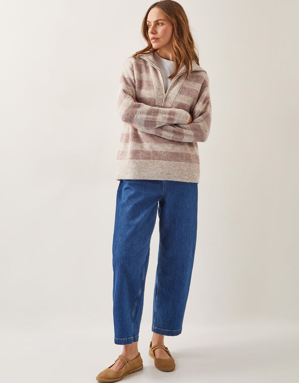 Zia Stripe Half-Zip Jumper, Natural (NATURAL), large